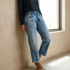 Alexandra™ | Vaqueros rectos de tiro alto rotos y cropped