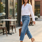 Alexandra™ | Vaqueros rectos de tiro alto rotos y cropped