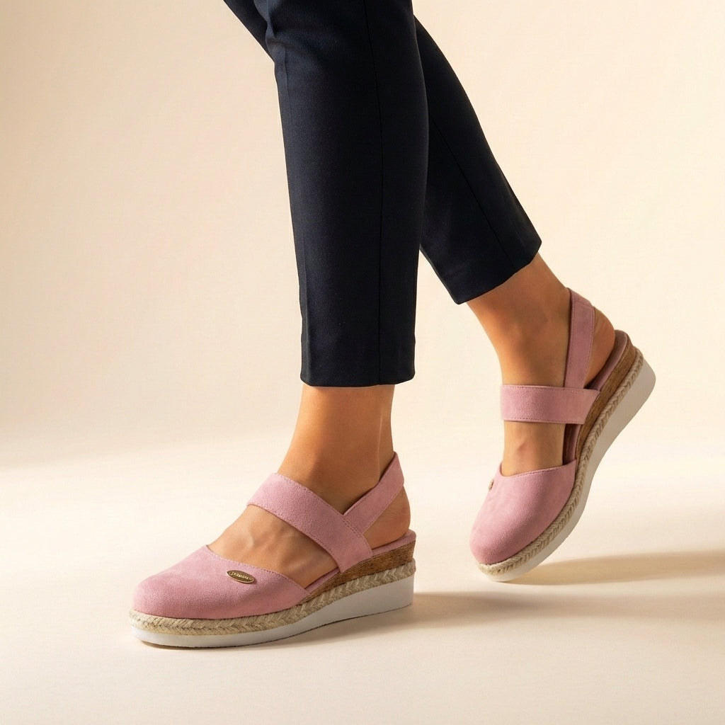 Anna™ | Sandalias de cuña de esparto con talón destalonado y elástico