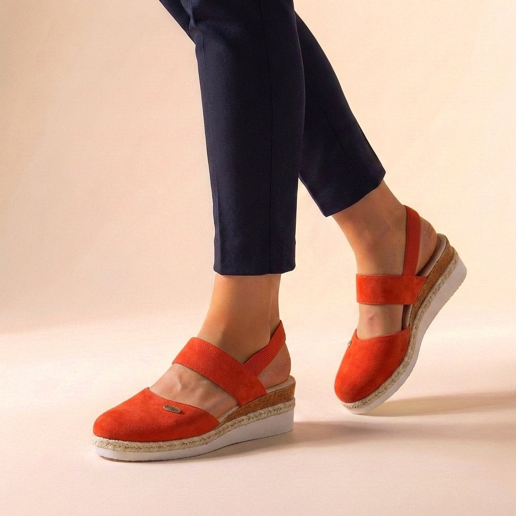 Anna™ | Sandalias de cuña de esparto con talón destalonado y elástico