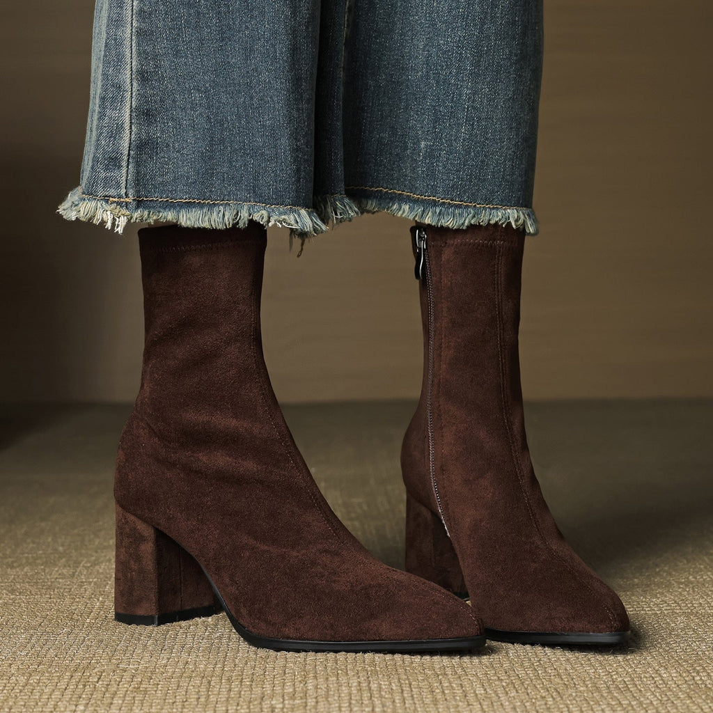 Fiona™ | Botines de ante con tacón ancho y cremallera lateral