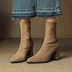 Fiona™ | Botines de ante con tacón ancho y cremallera lateral