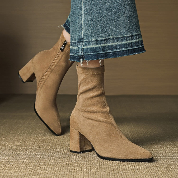 Fiona™ | Botines de ante con tacón ancho y cremallera lateral