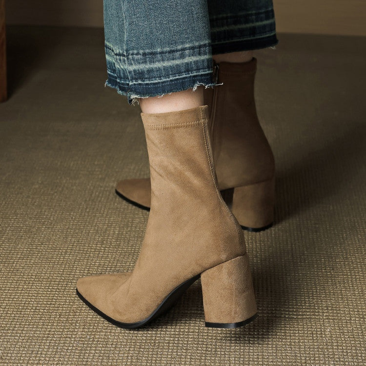 Fiona™ | Botines de ante con tacón ancho y cremallera lateral