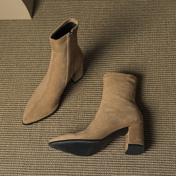 Fiona™ | Botines de ante con tacón ancho y cremallera lateral