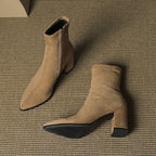 Fiona™ | Botines de ante con tacón ancho y cremallera lateral