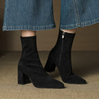 Fiona™ | Botines de ante con tacón ancho y cremallera lateral