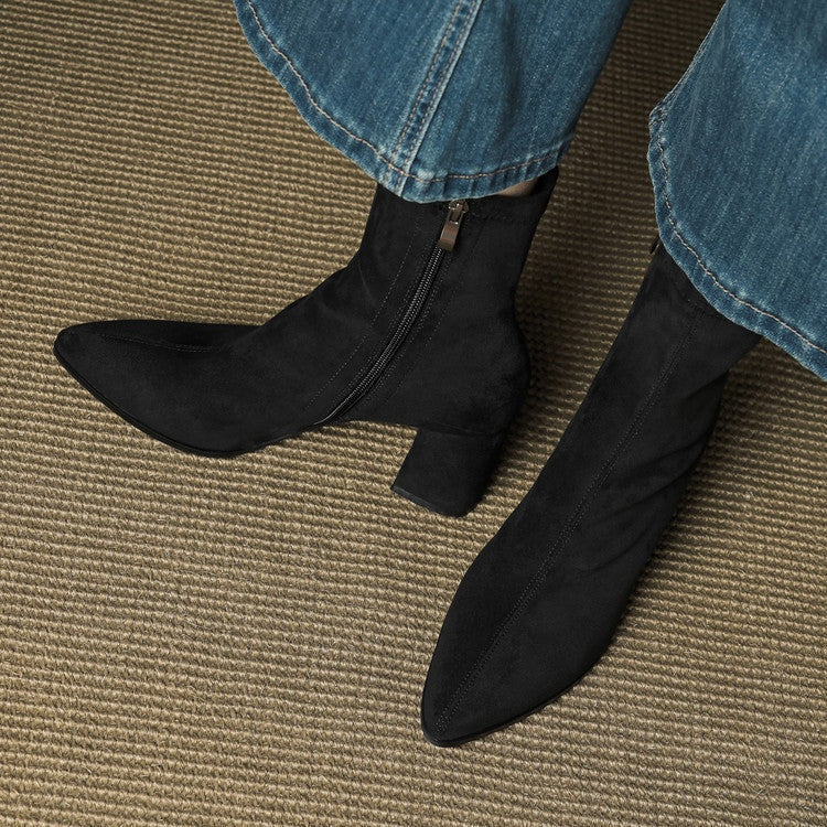 Fiona™ | Botines de ante con tacón ancho y cremallera lateral