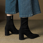 Fiona™ | Botines de ante con tacón ancho y cremallera lateral