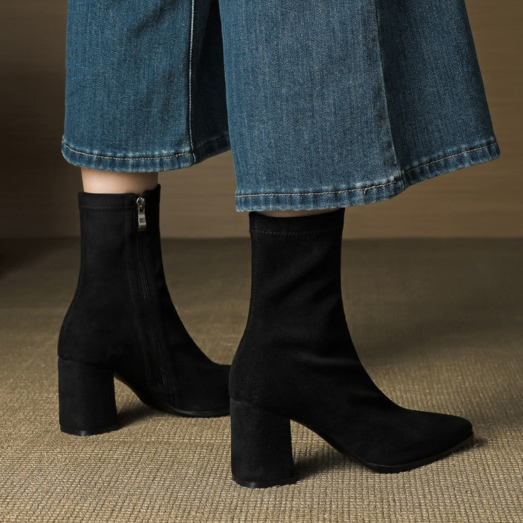 Fiona™ | Botines de ante con tacón ancho y cremallera lateral