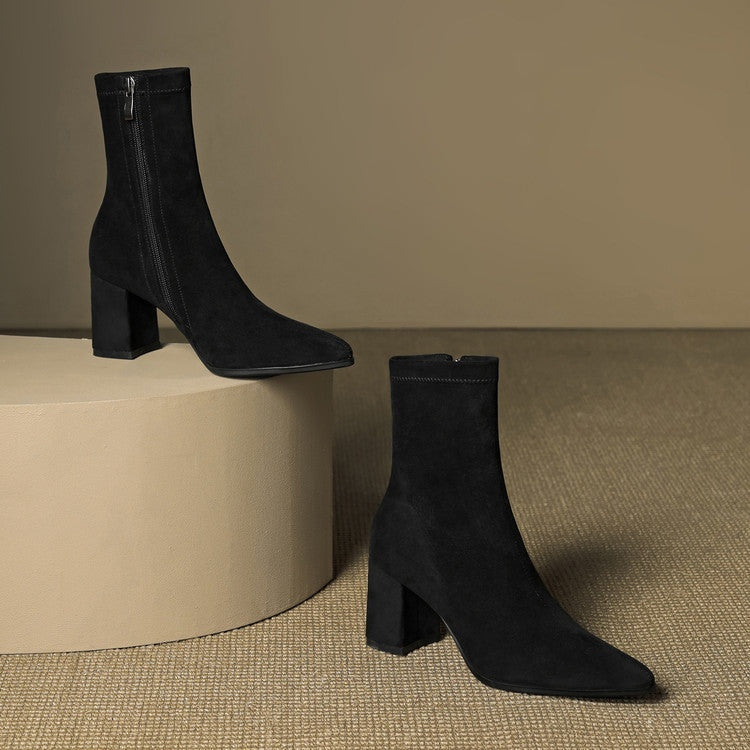 Fiona™ | Botines de ante con tacón ancho y cremallera lateral