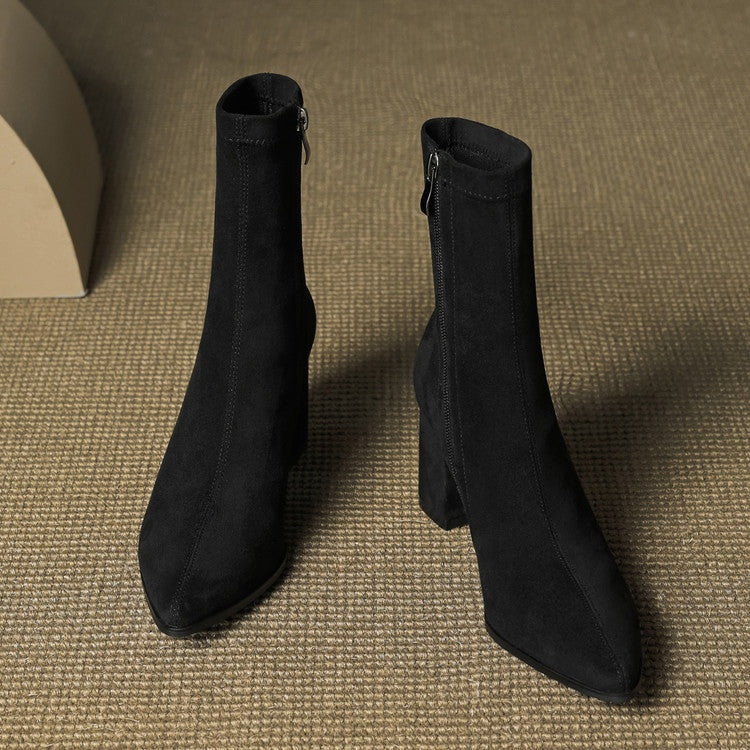 Fiona™ | Botines de ante con tacón ancho y cremallera lateral