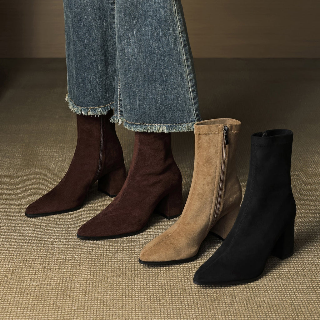 Fiona™ | Botines de ante con tacón ancho y cremallera lateral
