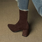 Fiona™ | Botines de ante con tacón ancho y cremallera lateral