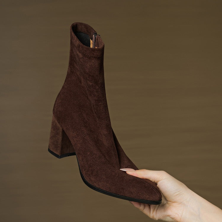 Fiona™ | Botines de ante con tacón ancho y cremallera lateral
