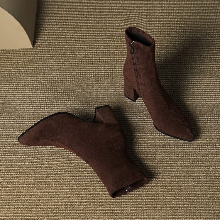Fiona™ | Botines de ante con tacón ancho y cremallera lateral