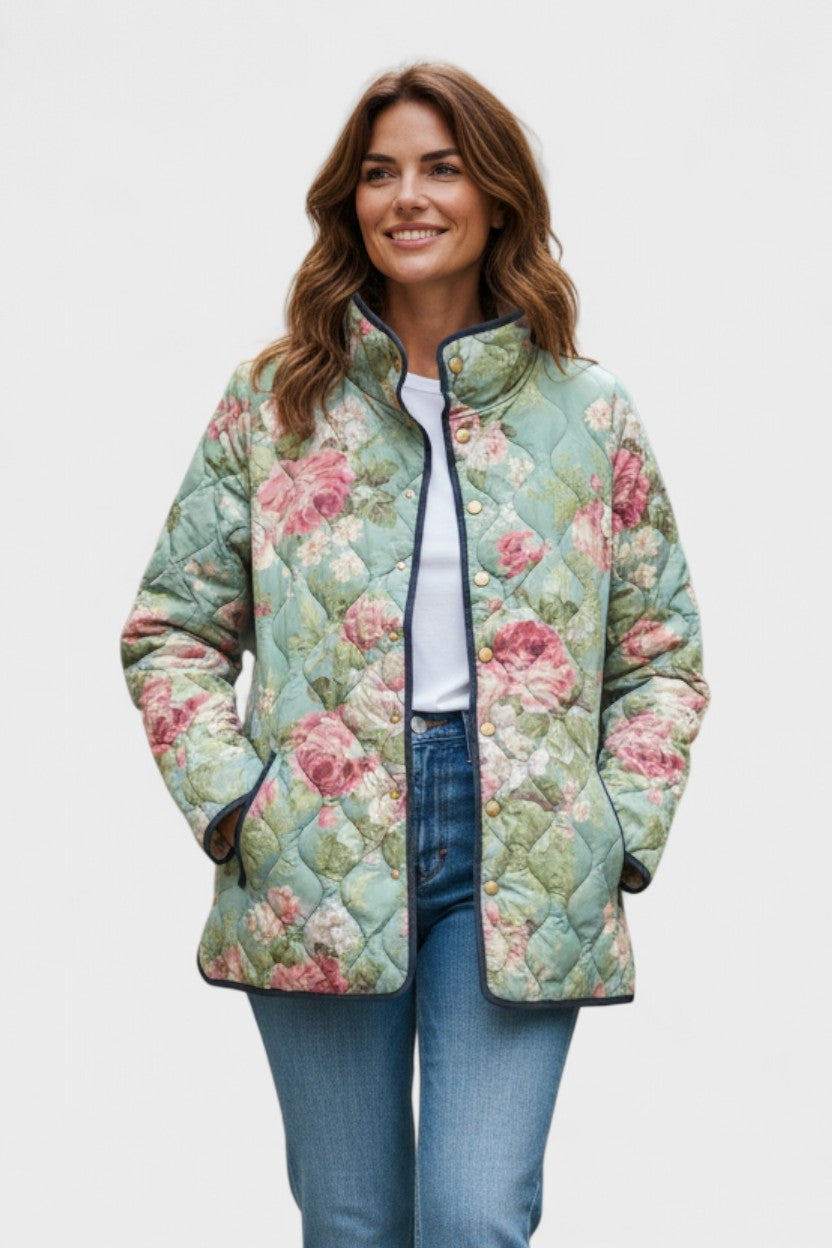 Olivia™ | Chaqueta acolchada de entretiempo con patchwork floral