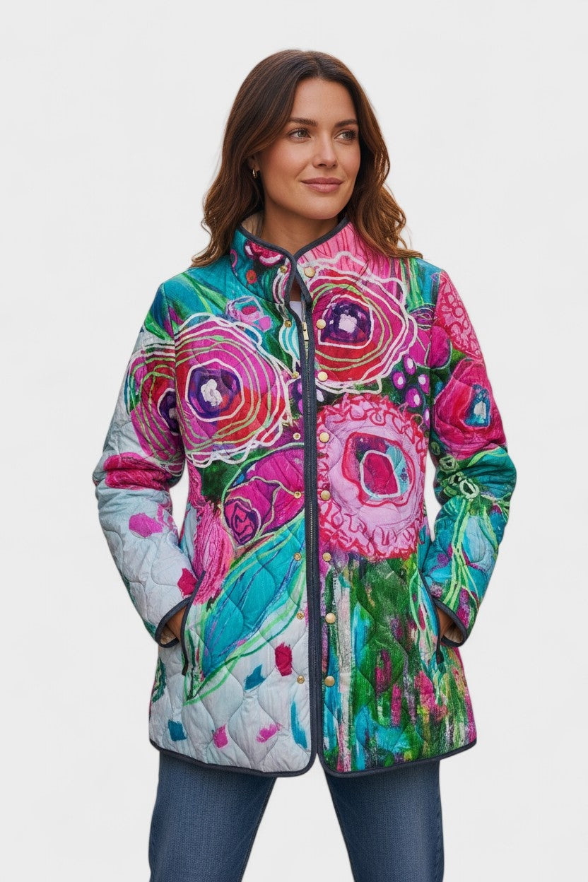 Olivia™ | Chaqueta acolchada de entretiempo con patchwork floral