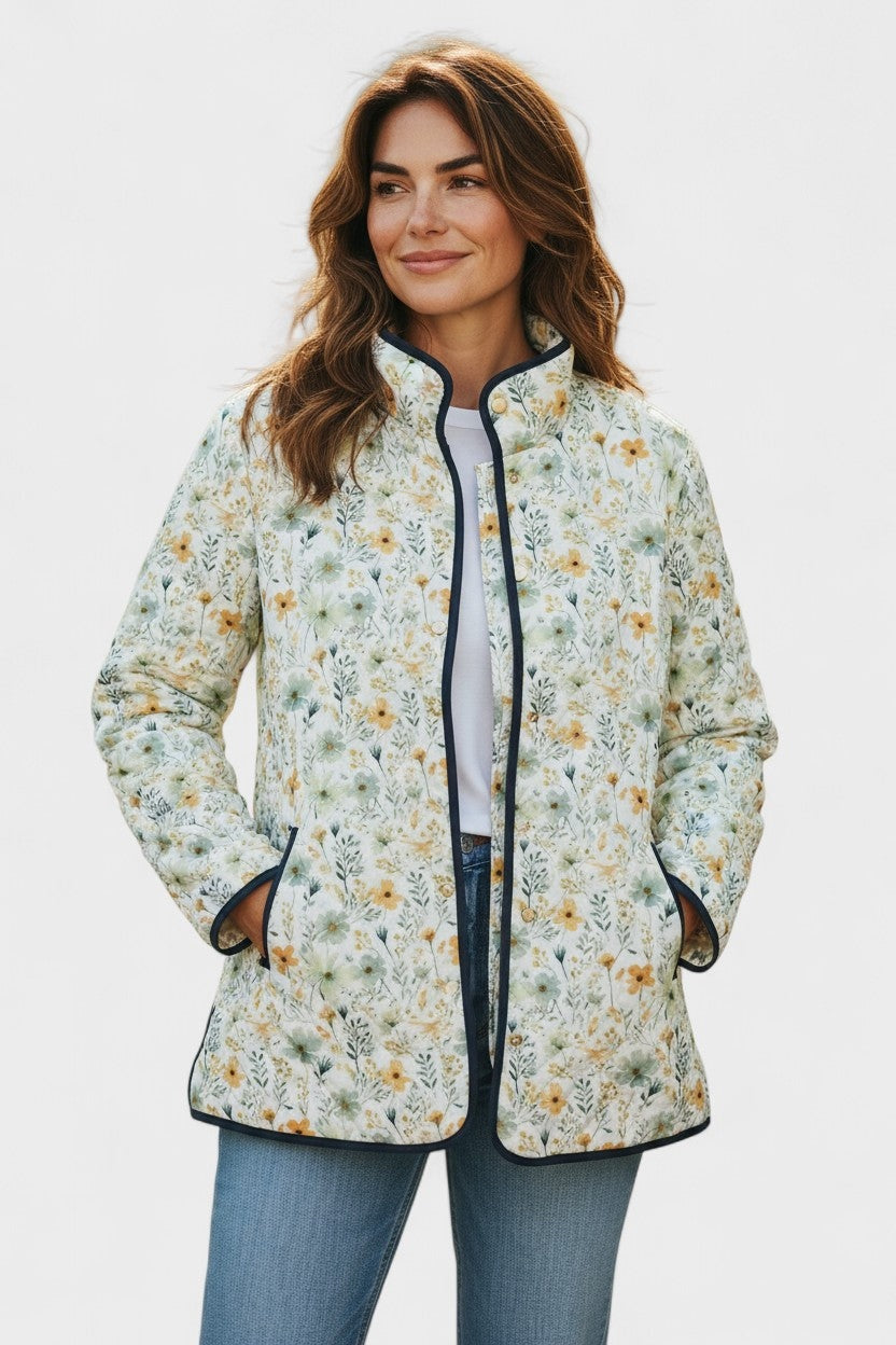 Olivia™ | Chaqueta acolchada de entretiempo con patchwork floral