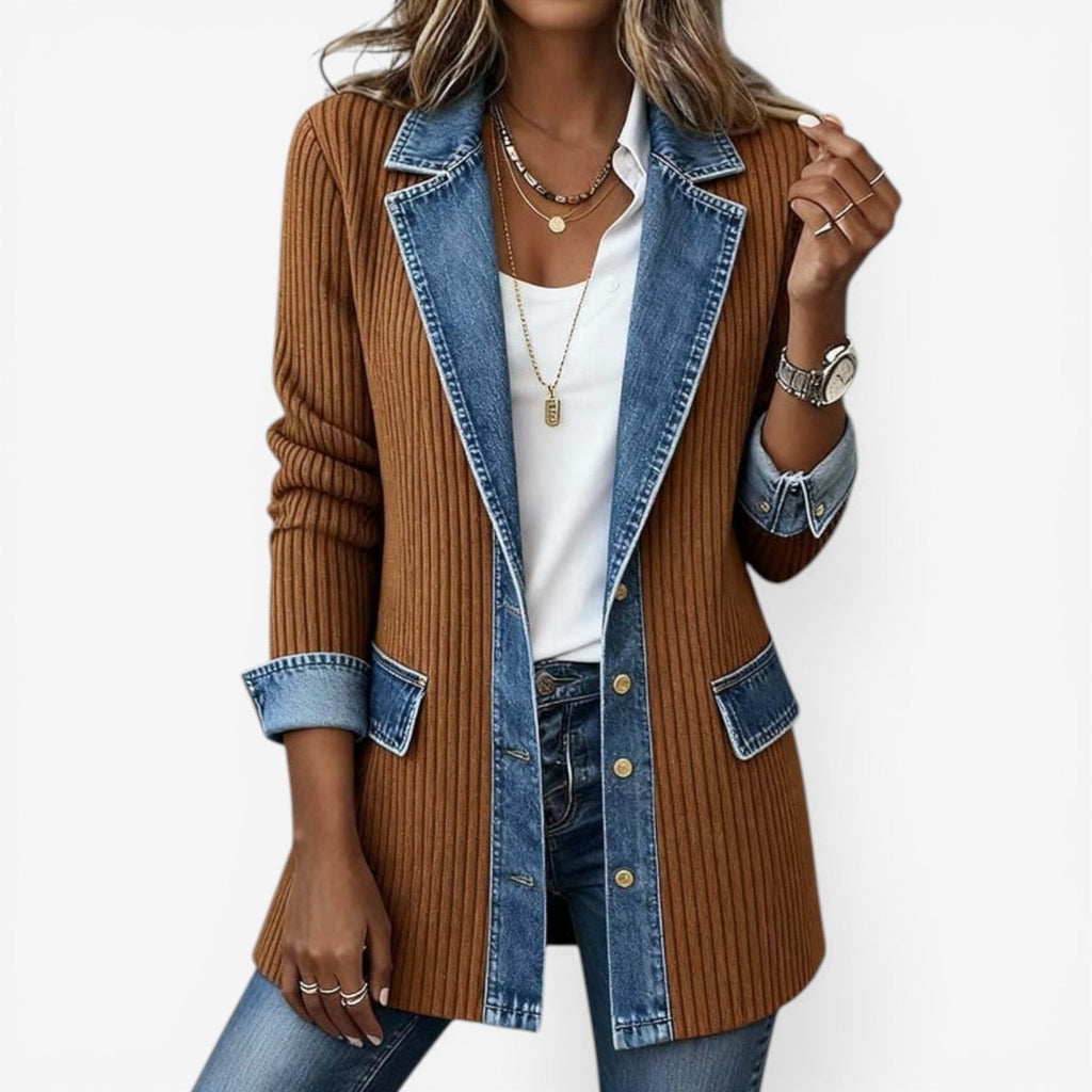 Claire™ | Chaqueta de punto acanalado con detalles vaqueros