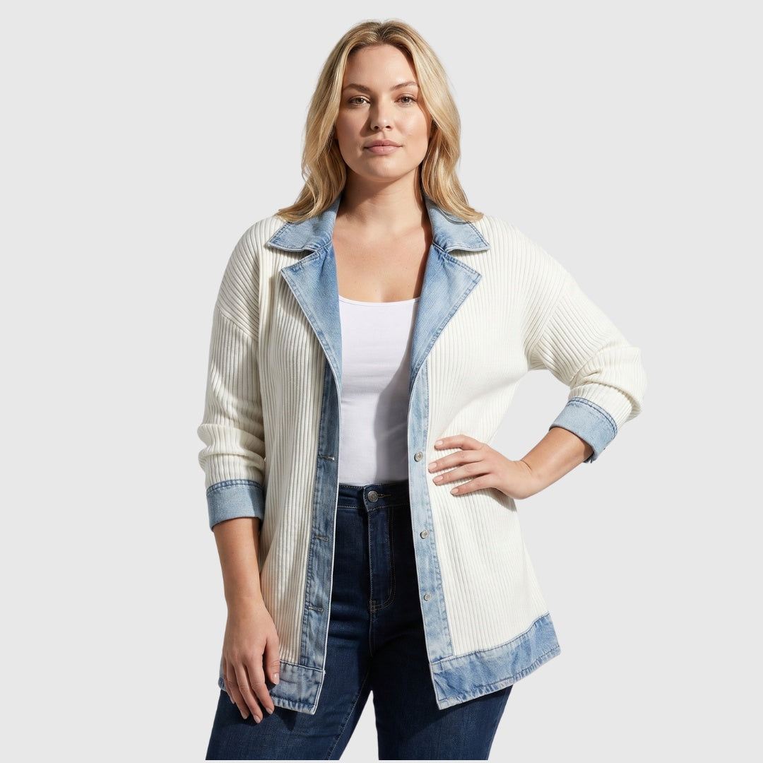 Claire™ | Chaqueta de punto acanalado con detalles vaqueros