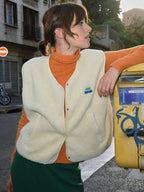 Angela™ | Chaleco sherpa sin mangas con cuello de pico