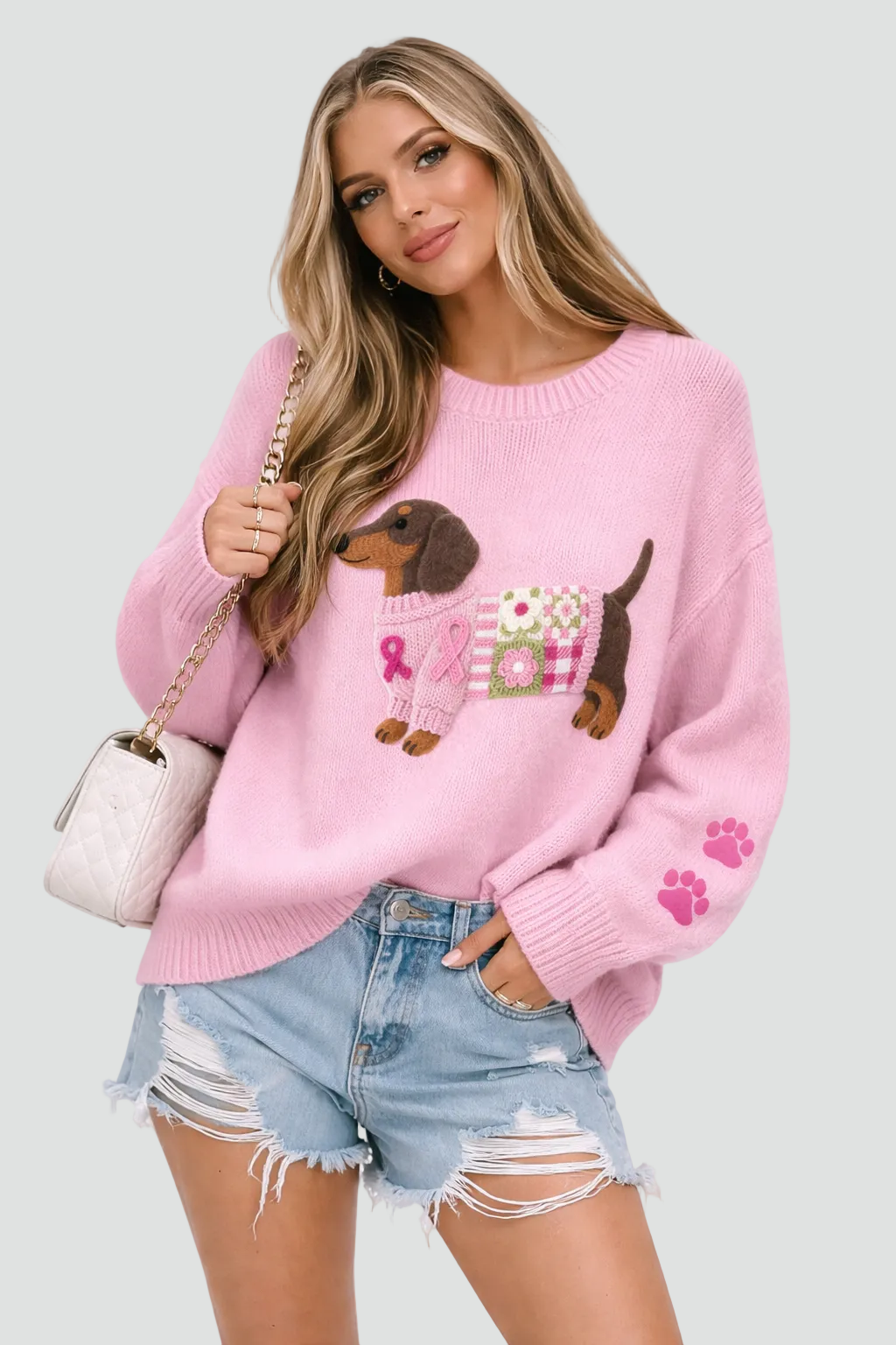 Aria™ | Jersey de punto oversize con perro salchicha y cuello redondo