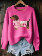 Aria™ | Jersey de punto oversize con perro salchicha y cuello redondo