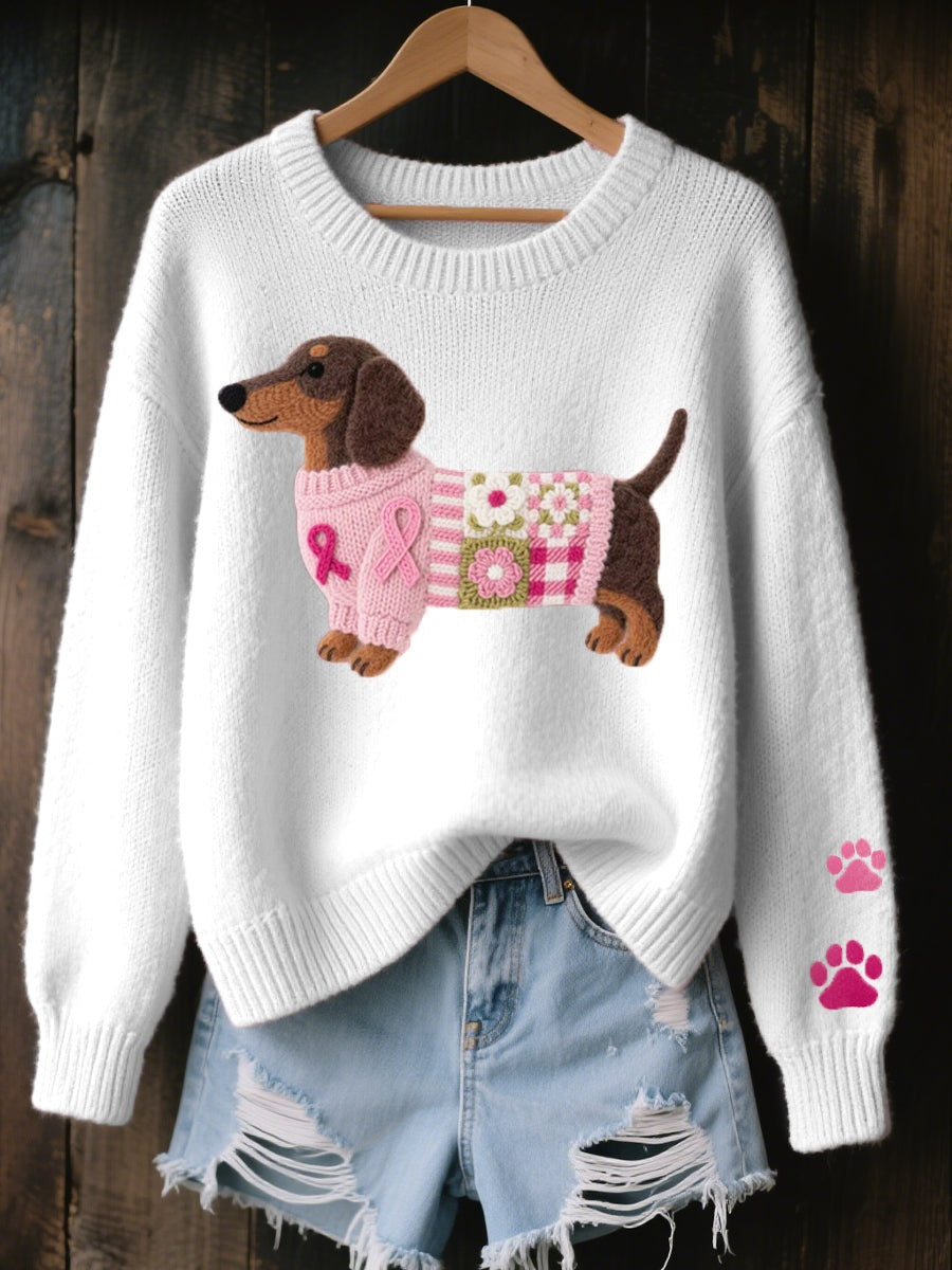 Aria™ | Jersey de punto oversize con perro salchicha y cuello redondo