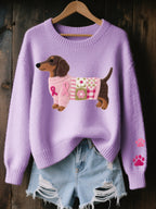 Aria™ | Jersey de punto oversize con perro salchicha y cuello redondo