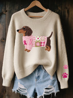 Aria™ | Jersey de punto oversize con perro salchicha y cuello redondo