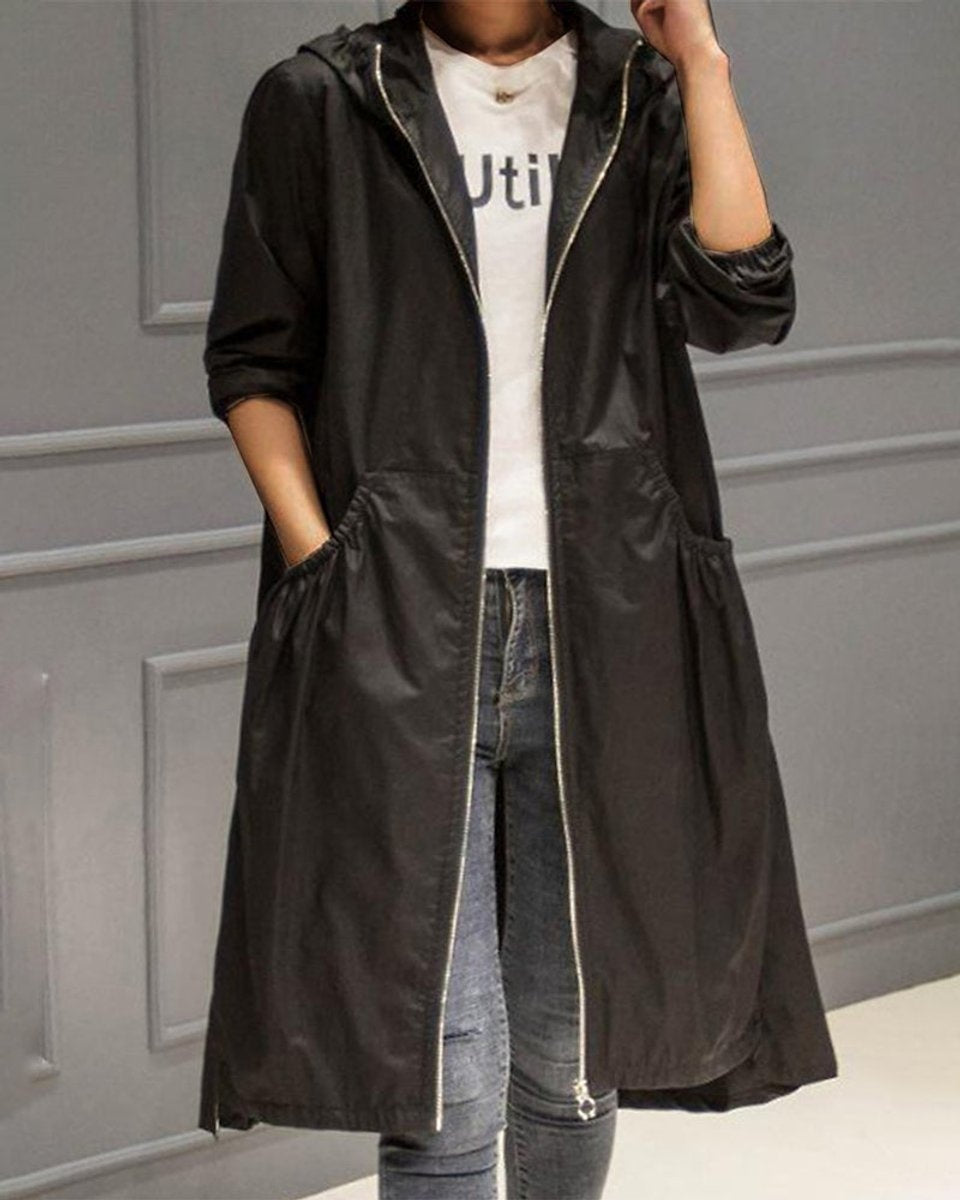 Leah™ | Parka larga impermeable con capucha y cintura fruncida