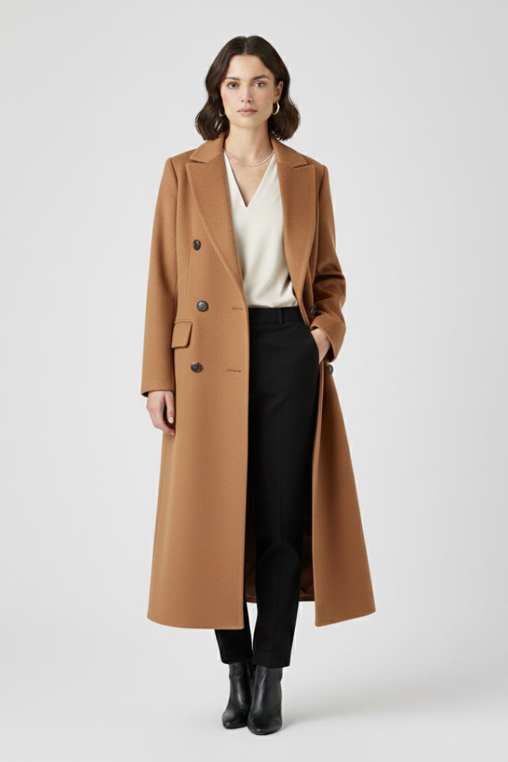 Rachel™ | Abrigo largo de paño con doble botonadura