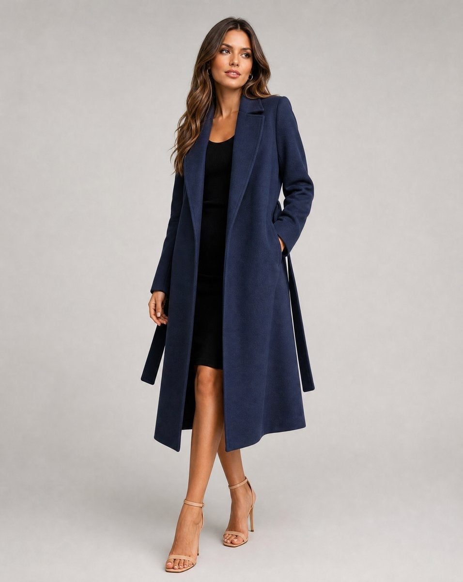 Julia™ | Gabardina larga de paño con cinturón y solapas