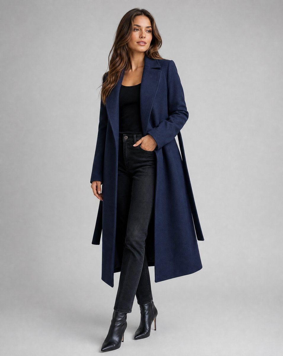 Julia™ | Gabardina larga de paño con cinturón y solapas