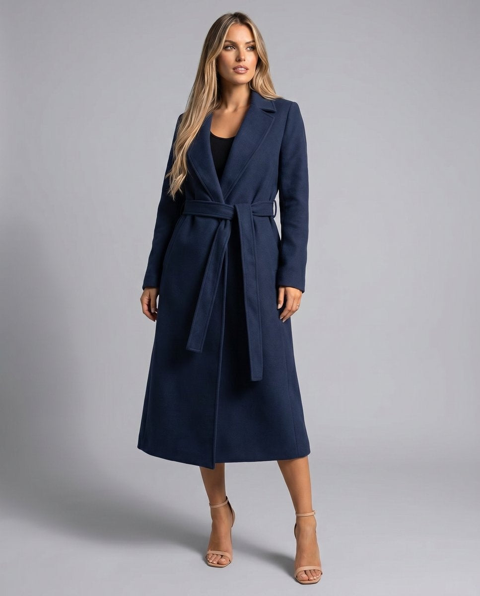 Julia™ | Gabardina larga de paño con cinturón y solapas