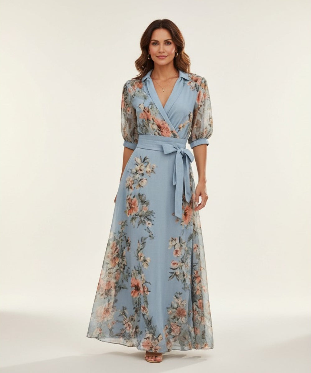 Piper™ | Vestido largo floral de invitada con cinturón