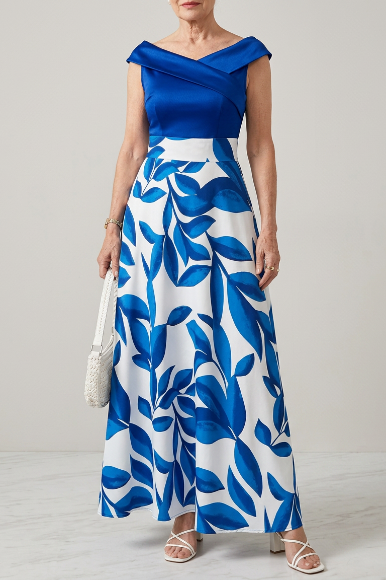 Reagan™ | Vestido largo palabra de honor con estampado floral