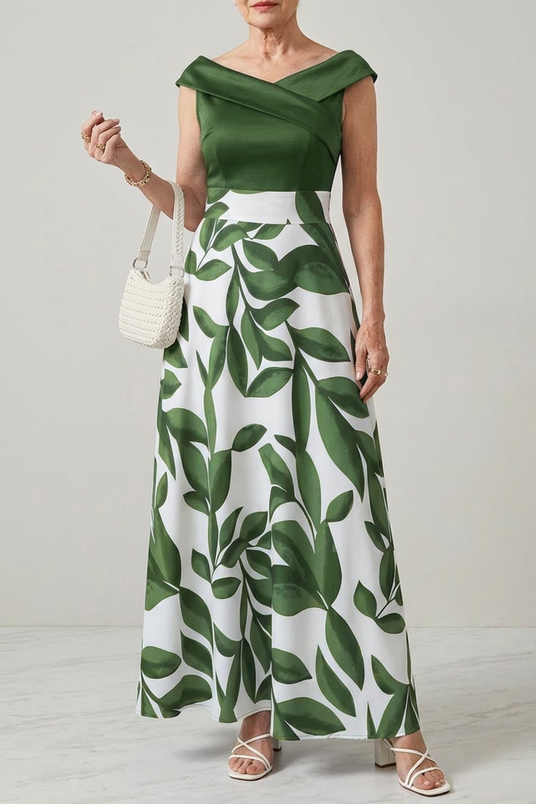 Reagan™ | Vestido largo palabra de honor con estampado floral