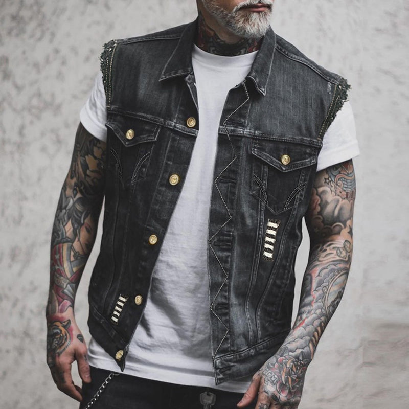 Emmett™ | Chaleco vaquero biker con botones dorados