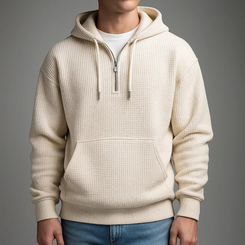 Aiden™ | Sudadera de punto gofrado con capucha y media cremallera