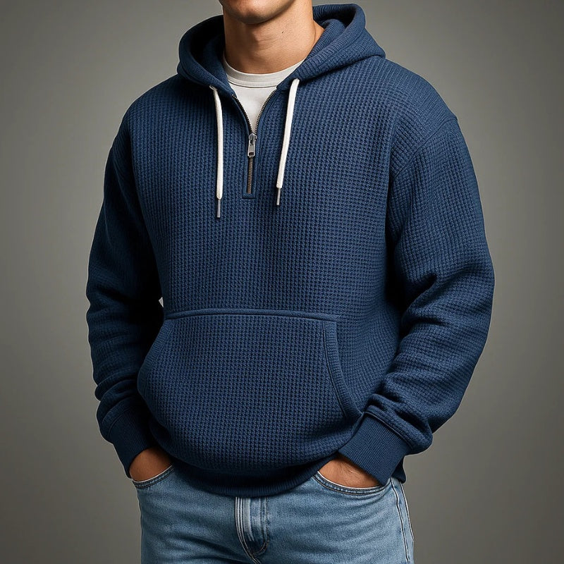 Aiden™ | Sudadera de punto gofrado con capucha y media cremallera