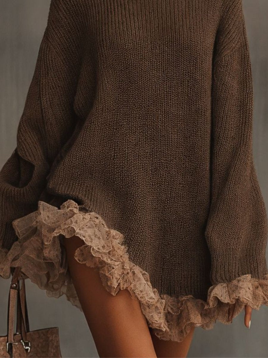 Ellie™ | Vestido corto de punto con cuello alto y encaje
