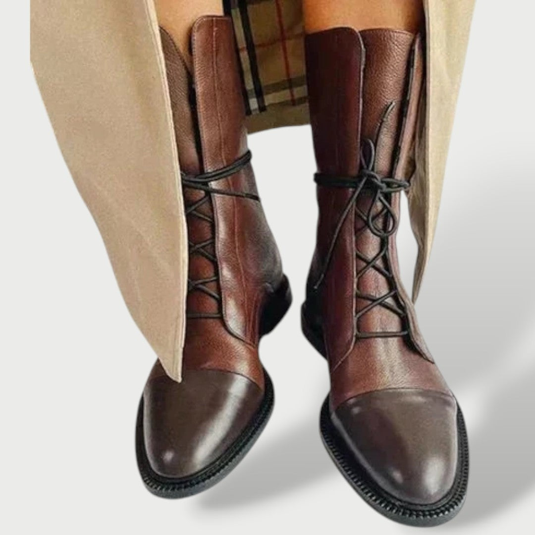 Rosalie™ | Botas militares planas de piel de caña media