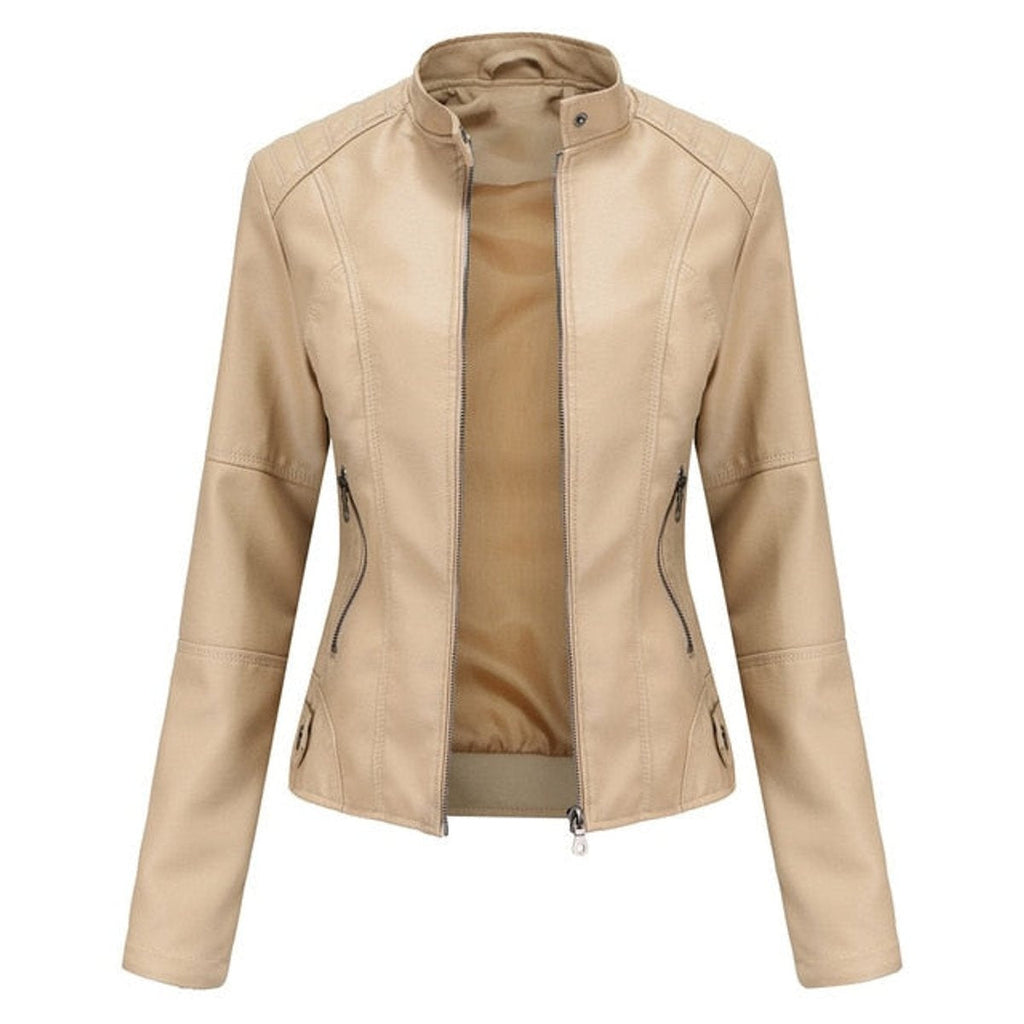 Ava™ | Chaqueta motera de polipiel con cuello mao y cremalleras