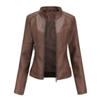 Ava™ | Chaqueta motera de polipiel con cuello mao y cremalleras