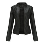 Ava™ | Chaqueta motera de polipiel con cuello mao y cremalleras