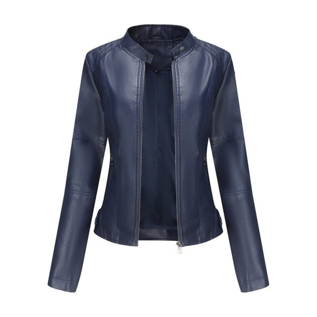 Ava™ | Chaqueta motera de polipiel con cuello mao y cremalleras