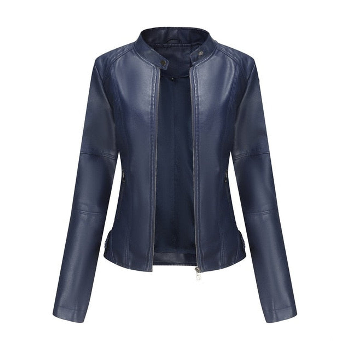 Ava™ | Chaqueta motera de polipiel con cuello mao y cremalleras