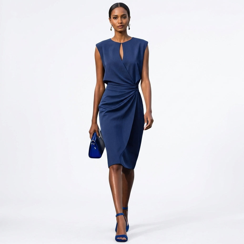 Nora™ | Vestido de cóctel drapeado sin mangas con escote keyhole